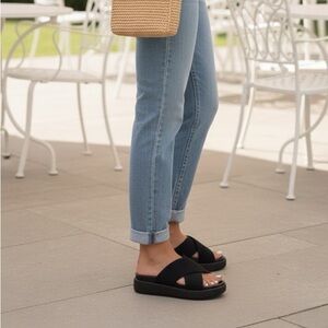 New Black Criss Cross Mesh Platform Sandals